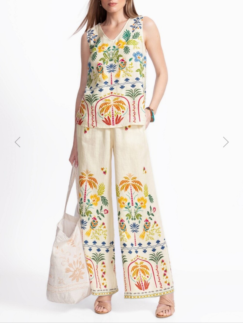 Johnny Was Soller Linen 2 Pc Set: Top & Wide-Leg Pants Both Size Large